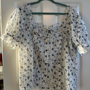 Anthropologie Blue Floral Blouse